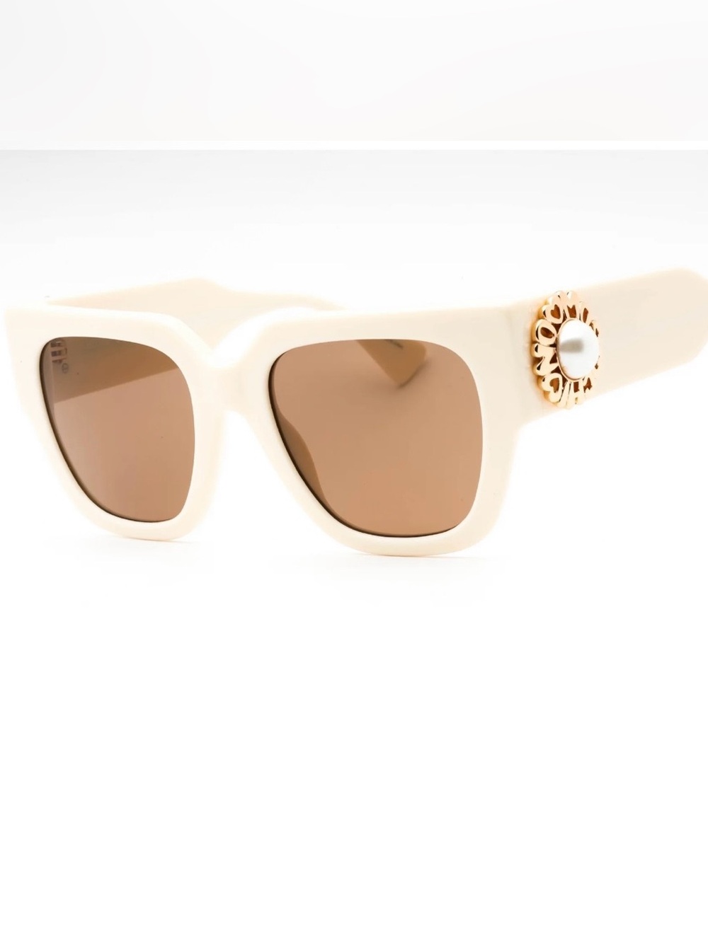 Moschino Cream Square Sunglasses with Gold Pearl Medallion with Case Dust Cloth